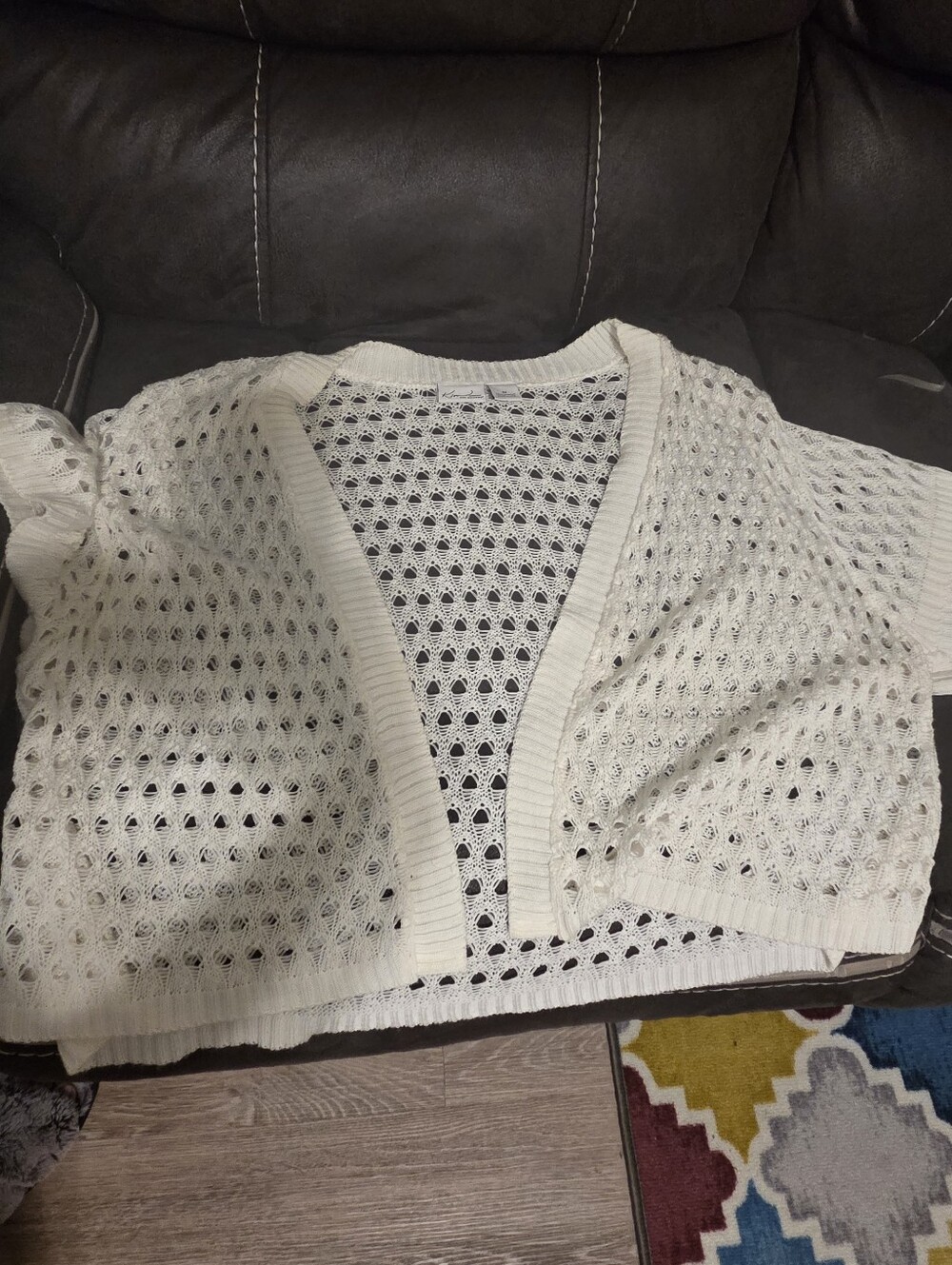 Plus Size Kim Rogers Open-Knit Cream Short-Sleeve Cardigan Sweater 3x